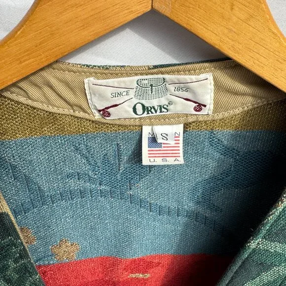 Orvis Tapestry Vest Size S Made in USA Hunting Dogs Woodland Scene Cottagecore - Picture 2 of 3